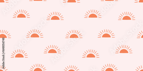 Seamless pattern with bright suns on a light background