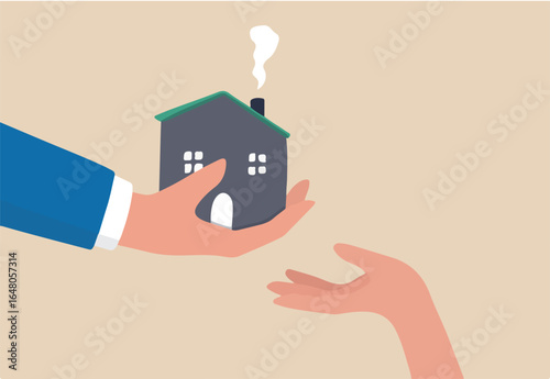 Inherit house or real estate from parents, financial advisor on legacy planning, passing an inheritance to children concept, father giving house, wealth or property to his children small hand.