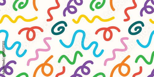 doodle seamless pattern fun colorful line elements. Creative color childish minimalist style. background pattern for children. trendy design with basic bright shapes.