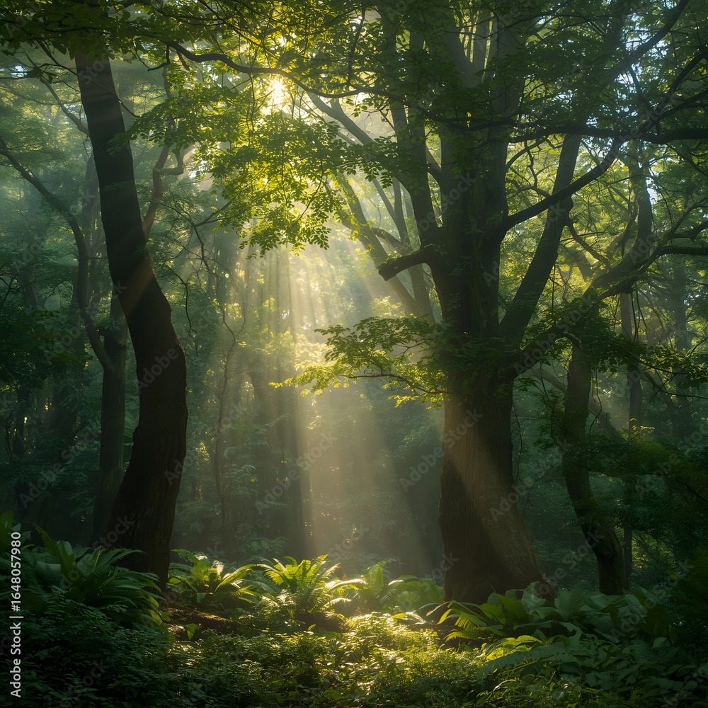 Obraz premium misty morning in the forest