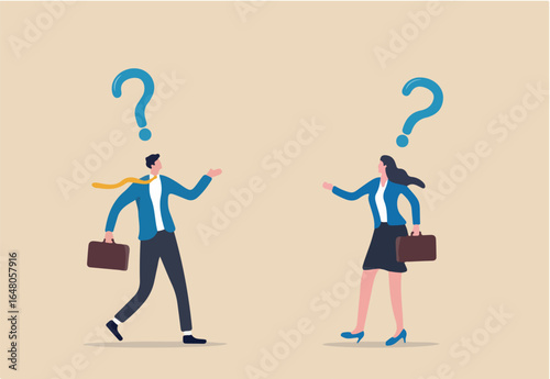 Communication problem, misunderstanding or confusion, mess or chaos communicate, conflict opinion, discussion or meeting conversation concept, business people colleagues communicate with messy line.