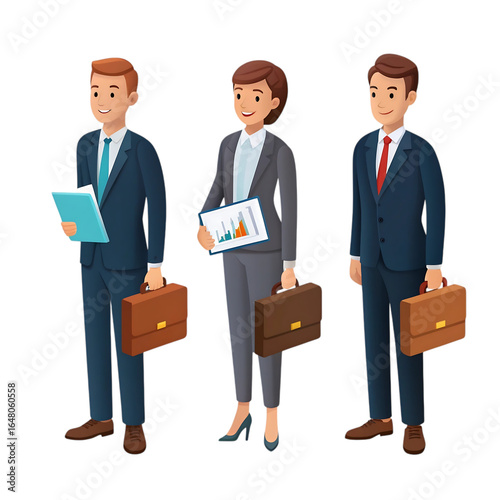 Illustrative professional business people representing a diverse corporate team, ready for success and career advancement in a modern, collaborative office environment concept.