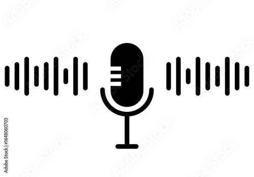 Podcast Symbol Design Element. Simple microphone. Microphone and sound waves icon