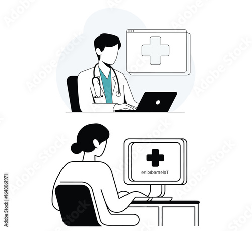 Telemedicine Doctor Patient Vector Illustration - Online Medical Consultation Digital Healthcare Service Design