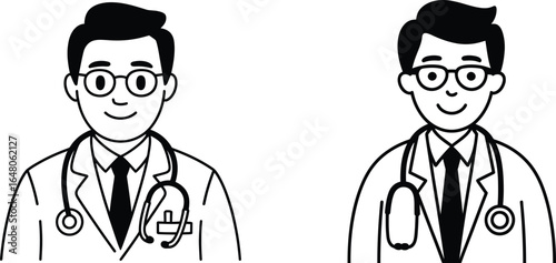 Vector art of two doctors wearing lab coats and stethoscopes