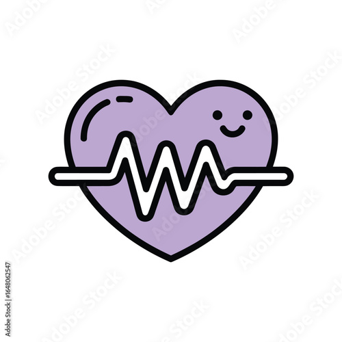 Vector art of cute purple heart with a cardiogram line passing through it, symbolizing health, love, and life