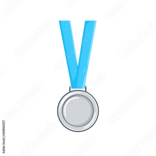 Silver Medal Icon: A minimalist graphic illustration depicts a silver medal with a light blue ribbon, offering a clear symbol of accomplishment and recognition.