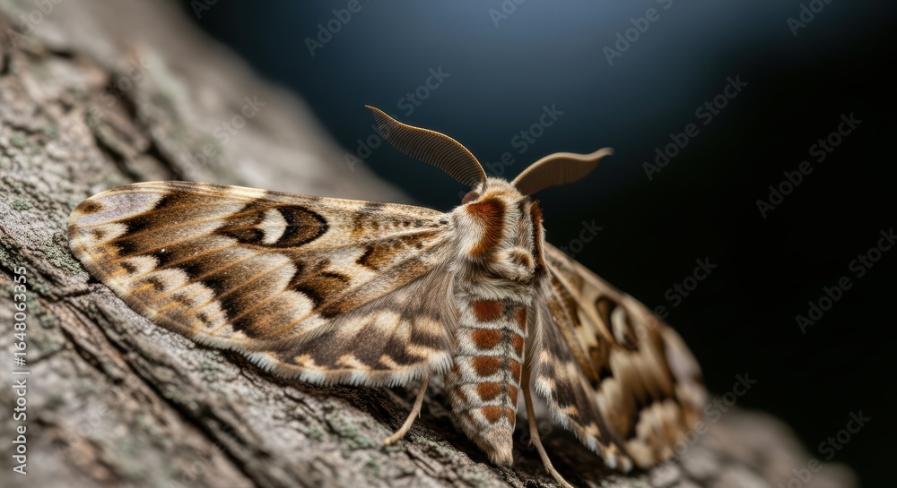 Obraz premium Detail of a colorful moth resting on tree bark