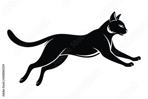 Black Cat Leaping, Silhouette of a Feline, Pet in MidAir Vector Image