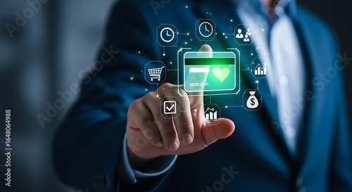 Wallpaper Mural Person touching digital credit card with financial and business icons digital payment financial technology Torontodigital.ca