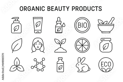 Organic beauty product icons featuring natural elements