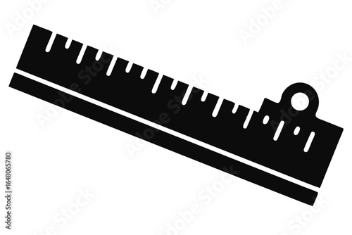 Black Ruler Icon with Measurement Markings and Hanging Hole, Educational Tool Design