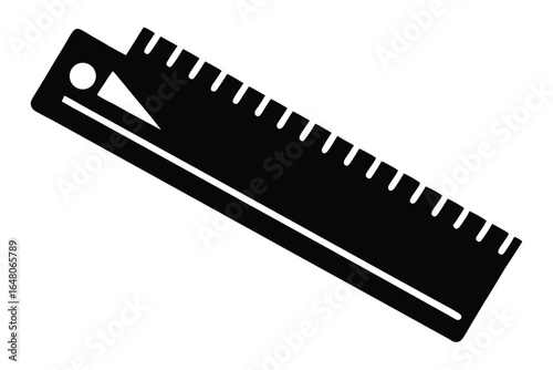 Black Ruler with Measurement Marks and Triangular CutOut Detail Illustration Design