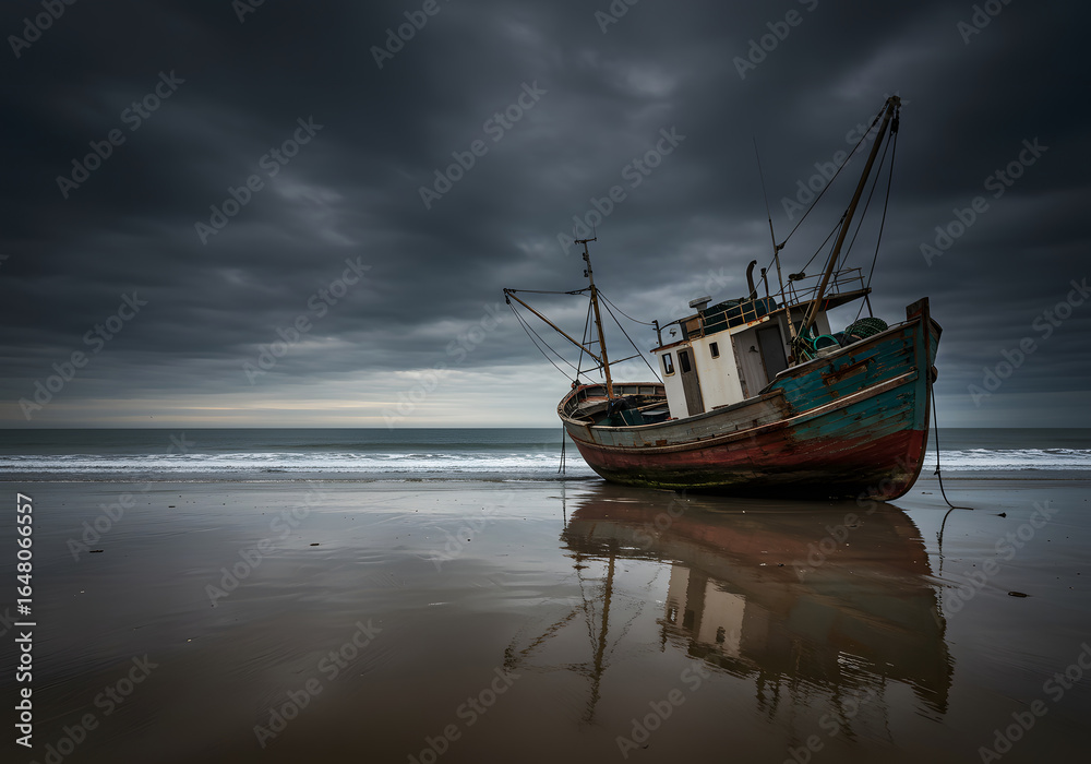 Fototapeta premium A cinematic shot of a retired fishing boat