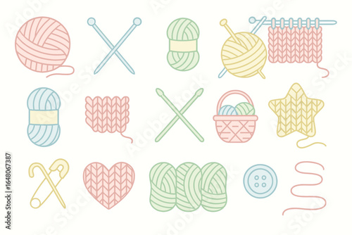 Colorful yarn and knitting tools: needles, patterns, and designs