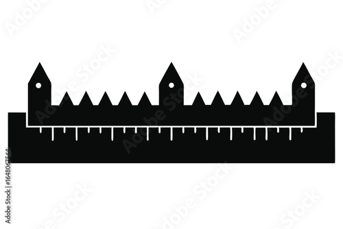 Stylized Black Silhouette of a Castle Wall with Towers and Battlements, Measurement Marks Below