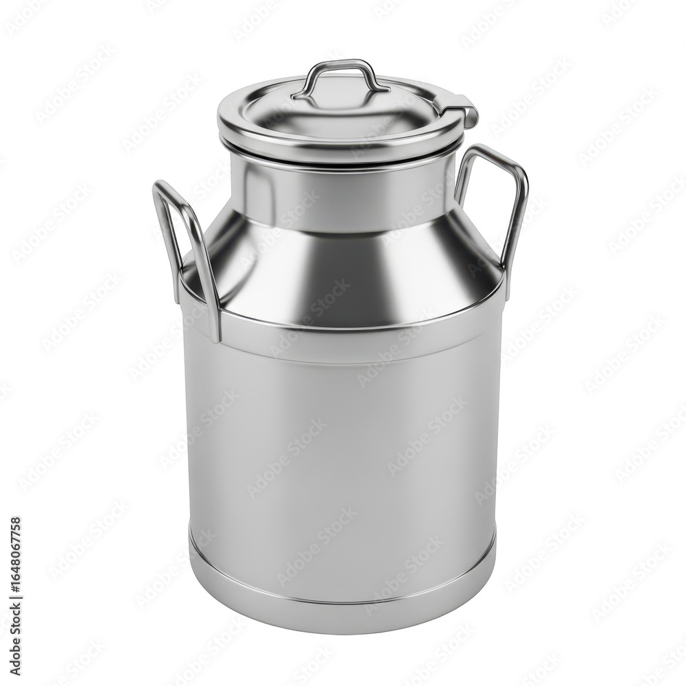 Shiny metal milk can with lid isolated on transparent background Shiny metal milk can with lid isolated on transparent background