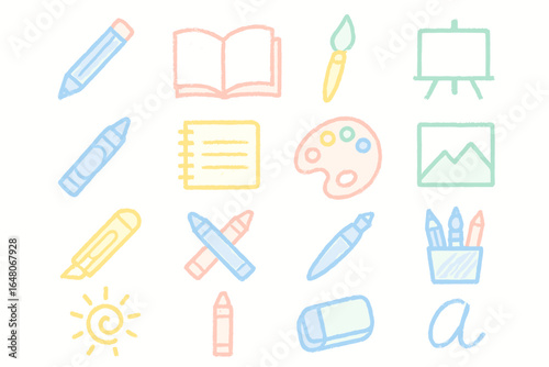 Colorful sketch of art supplies and tools for creative inspiration