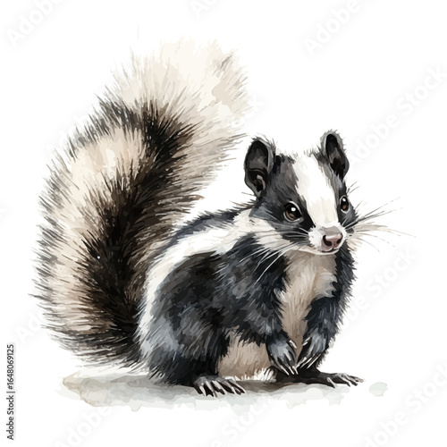 watercolor vector of Skunk, isolated on a white background.