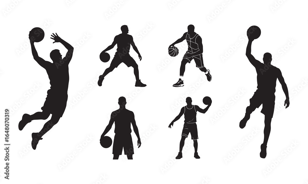 Fototapeta premium Basketball Player Silhouette Icons for Sports Design
