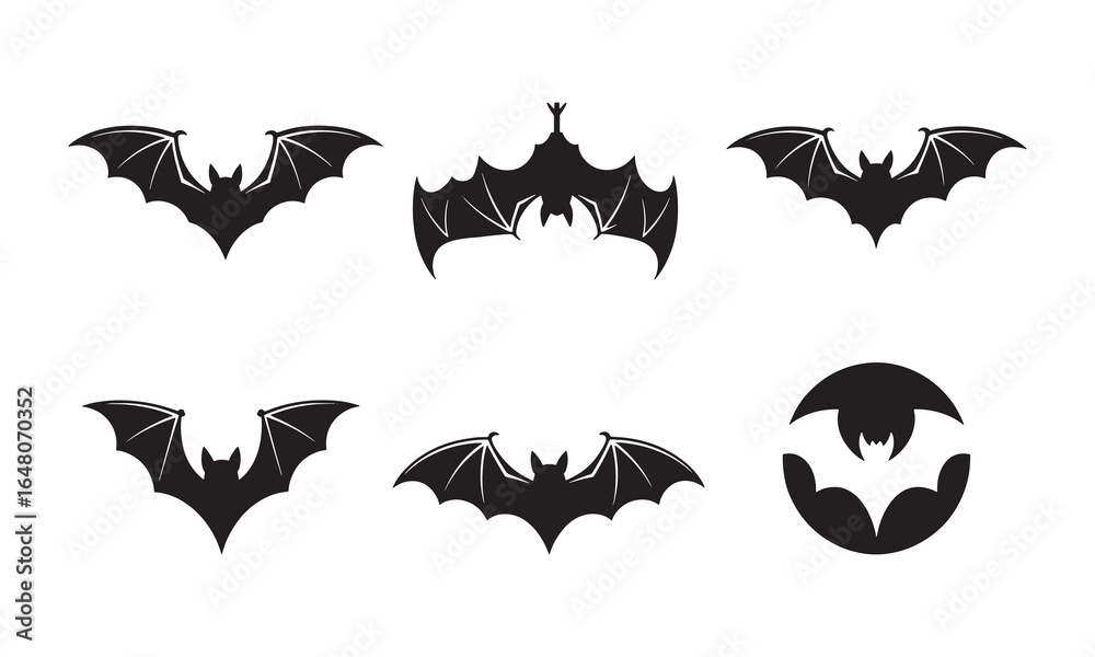 Fototapeta premium Bat Silhouette Icons Set for Halloween and Nature Themes