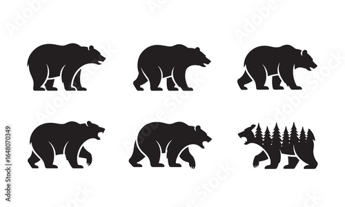 Bear Silhouette Icons for Wildlife and Nature Design