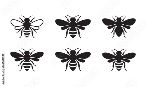 Honey Bee and Wasp Silhouette Icons Set