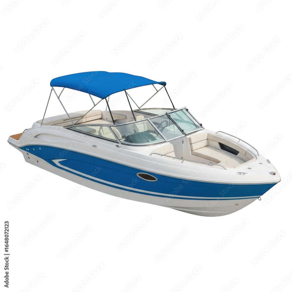 Naklejka premium White and blue motorboat on transparent background for recreation and transportation