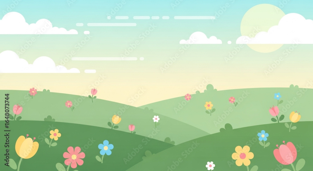 Spring Meadow Landscape Colorful Flowers and Rolling Hills Spring Meadow Landscape Colorful Flowers and Rolling Hills