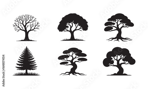 Tree Silhouette Icons for Nature and Landscape Vector Design