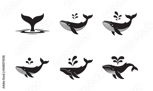 Whale Silhouette Icons for Marine and Wildlife Design