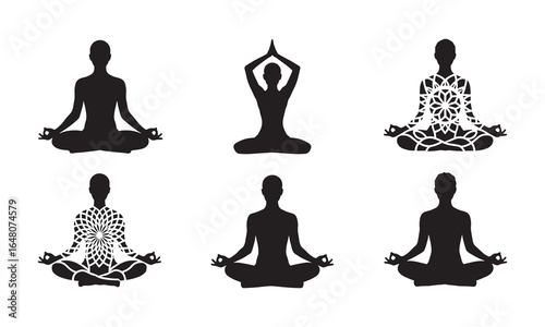 Yoga Pose Silhouette Icons for Meditation and Wellness Design