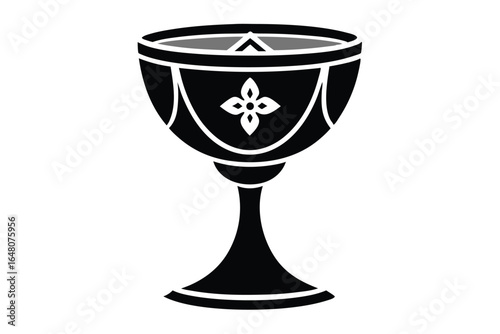 Elegant Black Chalice Silhouette with Floral Detail and Geometric Trim Illustration Image