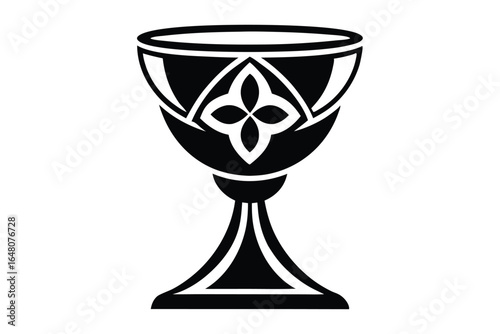 Ornamental Chalice Illustration in Black and White with Floral FourLeaf Clover Design