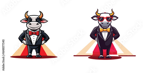 Luxury Cow Standing on Prestigious Red Carpet Scene logo Scalable Vector Format Design