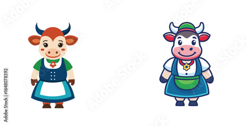 Whimsical Cow Wearing Traditional Bavarian Dirndl Dress Vector Logo Design