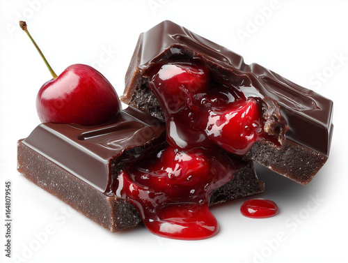 chocolate bar with cherry filling isolated on a white background