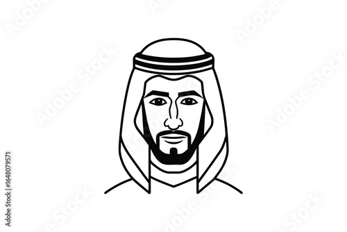 A man wearing a traditional middle eastern headscarf and beard silhouette