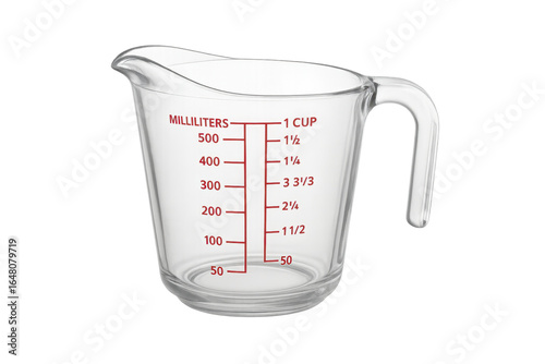 Empty measuring cup on transparent background for precise cooking and baking