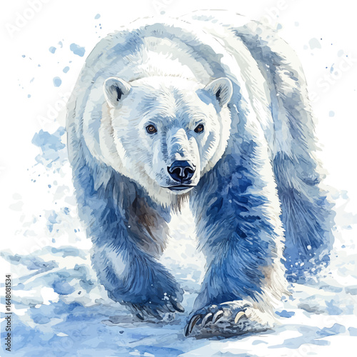 watercolor of Polar Bear, vector, isolated on a white background.