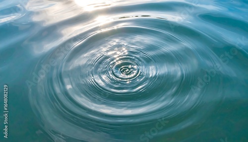 Ripple in calm water with soft sunlight reflection, top down view