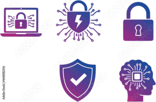 Cybersecurity and Hacking Icons – Gradient Tech Illustration
