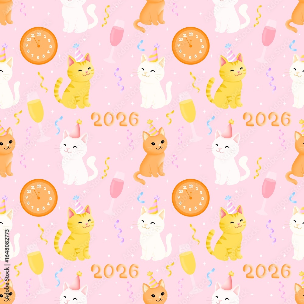 Obraz premium Midnight Countdown Cats seamless