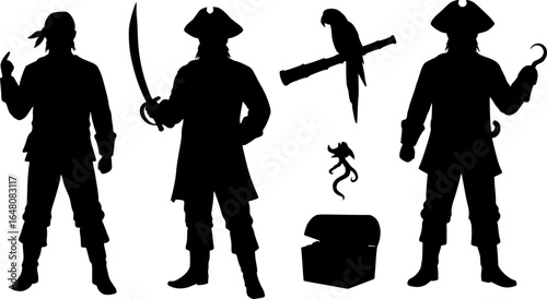 Talk Like a Pirate Day –  Solid Black Silhouette Vector EPS Set Collection