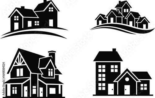 Simple Black House Icons Set - Modern Minimalist Home & Real Estate