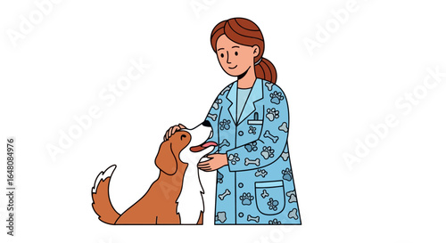 Caring veterinarian examining a dog in a clinic, showcasing animal healthcare, veterinary services, or promoting pet adoption and veterinary practices