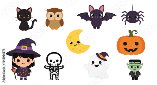 Charming Halloween Vector Clipart Collection Featuring Cute Characters and Spooky Elements for Festive Designs and Creative Projects