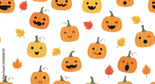Playful Pumpkin Patch Seamless Pattern for Autumn Crafts, Festive Decorations, and Seasonal Digital Designs with Cheerful and Whimsical Fall Elements