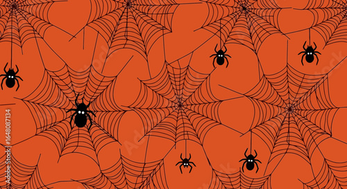 Halloween-Themed Spider Web Pattern on Orange Background, Ideal for Festive Decorations, Party Invitations and Spooky Season Graphic Designs.