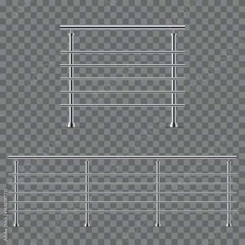 Illustration showing two metal railings for stairs or balconies. The simple design features parallel horizontal rails and vertical supports with a transparent background, isolating the object.